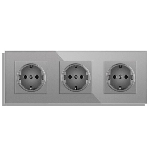 Novski-Prise De Courant Standard Europen,Panneau En Verre Cristal,Prise De Courant,Blanc,Gris,Noir,Sortie De Groupe 2,3,4/5,16a - Type 3 Grey Socket #B