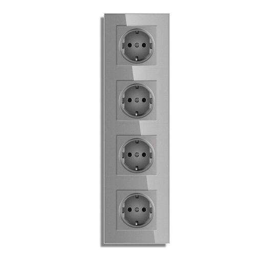 Novski-Prise De Courant Standard Europen,Panneau En Verre Cristal,Prise De Courant,Blanc,Gris,Noir,Sortie De Groupe 2,3,4/5,16a - Type 4 Grey Socket #A