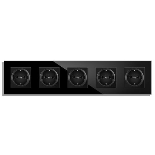Novski-Prise De Courant Standard Europen,Panneau En Verre Cristal,Prise De Courant,Blanc,Gris,Noir,Sortie De Groupe 2,3,4/5,16a - Type 5 Black Socket #B