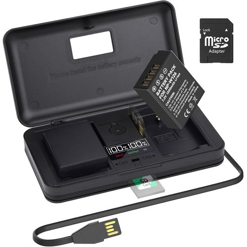 NP-W126 Lot de 2 batteries avec chargeur LCD  Cble USB avec port de type C pour appareils photo Fujifilm NP-W126 NP-W126s, Fuji FinePix HS30EXR HS33EXR HS50EXR X-A1 X-E1 X-E2 X-M1 X-Pro1 X-T1 X-T2