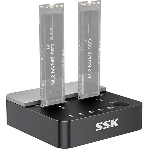 NVMe Clone SSD Station dAccueil, Dual-Bay Botier M.2 SSD NVME USB3.2 Gen2X2 20 Gbit/s M.2 Duplicateur sans Outil pour Lecteur SSD M Key PCIE NVMe