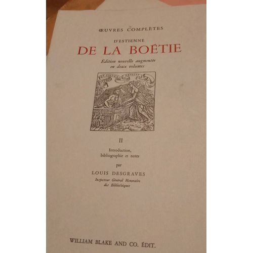 Oeuvres Compltes D'estienne De La Botie T 2 William Blake And Co. Edit. 1991   