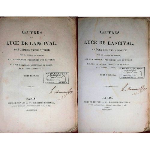 Oeuvres De Luce De Lancival.2 Volumes 1826   