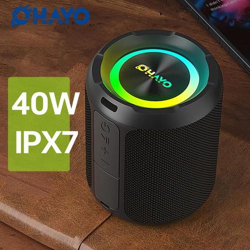 Ohayo Bery-Haut-parleur Bluetooth portable 40W, enceinte sans fil, tanche IPX7, avec lumires colores, carte TF/entre AUX, pour le camping et la randonne Black
