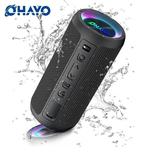 Ohayo-Enceinte Bluetooth portable tanche IP67, haut-parleur avec lumires RVB, 30 heures de lecture, son fort stro 24W, appairage TWS, entre AUX Rouge