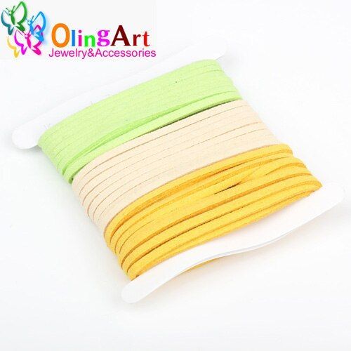 Olingart Cordon En Faux Daim Vert 3*1.5mm 9m/Cordon Plat/Cuir, Boucles D'oreilles, Accessoires, Bracelet, Colliers, Fabrication De Bijoux