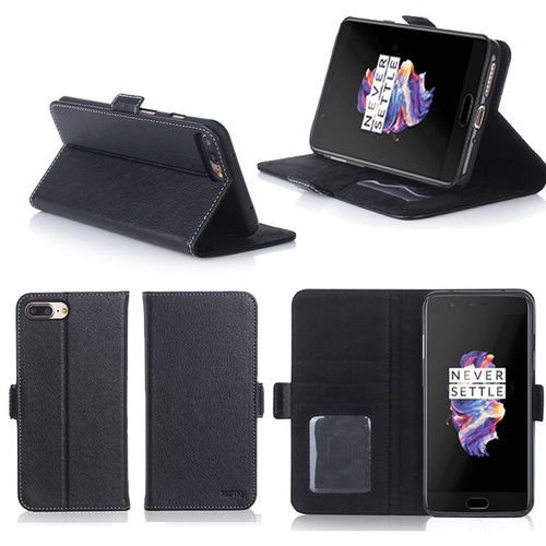 Oneplus 5 Housse Portefeuille Luxe Noire Cuir Style Avec Stand - Etui Noir Coque De Protection One Plus 5 Dual Sim Avec Porte Cartes - Accessoires Pochette Xeptio : Exceptional Case !