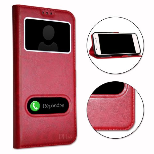 Oneplus X2 Housse Ddie Rouge Folio  Fentres Faon Cuir Avec Surpiqres Apparentes By Ph26