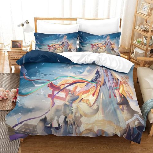 Onmyoji Ensemble Housse De Couett Imprim D Et Taie D'oreiller ,Ultra Doux Microfibre HypoallergNique Ensemble Housse De Couette Avec Fermeture Cla