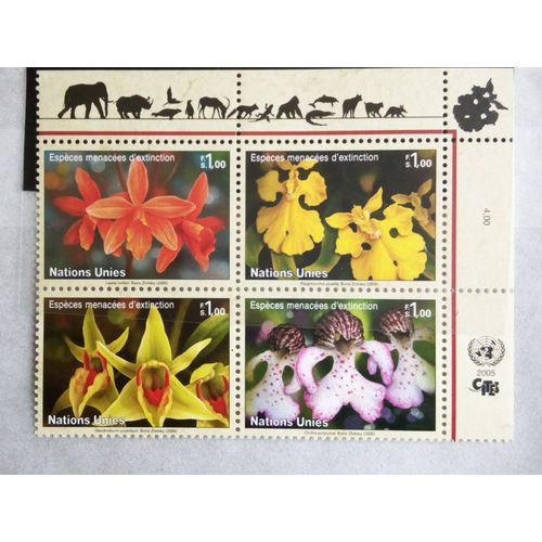 Onu Lot De 4 Timbres Onu Genve Fleurs Menaces D'extinction Neufs