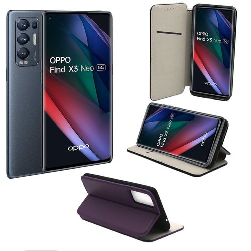 Oppo Find X3 Neo 5g Etui Protection Portefeuille Violet  Rabat Avec Porte Cartes - Housse Oppo Find X3 Neo 5g Folio Violette Coque Silicone Antichoc Smartphone 2021 - Accessoires Pochette Case