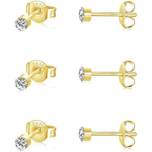 Or-3 Paires 2mm 3 Paires Boucles D'oreilles Femme Argent 925