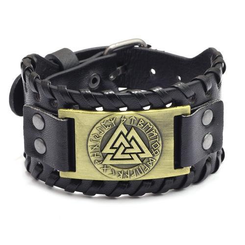 Or Fonc - Bracelet Rtro Large En Cuir Rune De Odi Pour Hommes, Bijoux Celtiques Viking, Boussole, Accessoires, Cadeaux De Fte, Nouvelle Collection