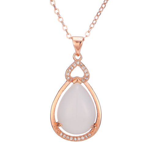 Or Incrust Jade Hetian Jade Goutte D'eau Poire Pendentif Femmes Plaqu Or Rose Blanc Jade Collier Jade Pendentif Lvn4956