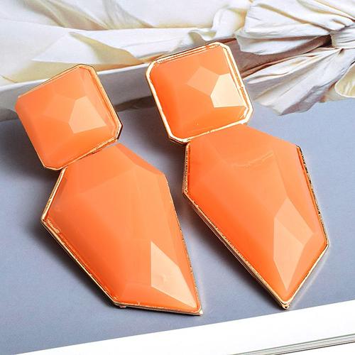 Orange - Boucles D'oreilles En Rsine Pure Transparente Pour Femmes, Bijoux En Mtal Dor, Accessoires De Mode, Vente En Gros, Haute Qualit