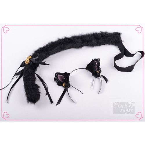 Oreille Chat Noir Clochette Dore Serre Tte + Une Queue Noir Chat  Sert Tte Barrette Cosplay Costume Dguisement Neko