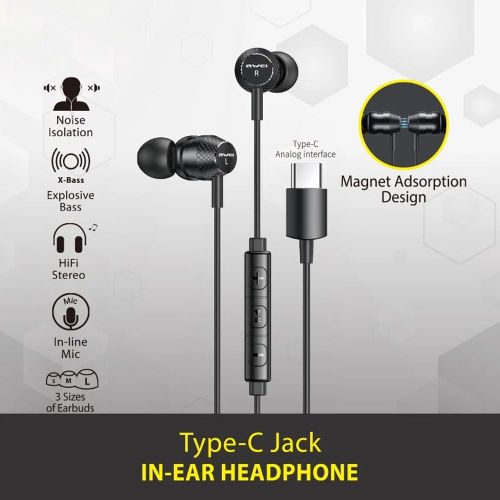 oreillettes filaires intra-auriculaires, casque d'coute stro avec prise USB type-c, son de basse, HiFi, avec Microphone intgr, TC-5