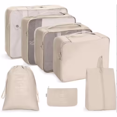 LANGUGU Lot De 6 Organiseurs De Bagages De Voyage à Compression En Maille Avec Soutien-gorge, Sous-vêtements, Sac Pour Bagages à Main, Valise Et Accessoires De Randonnée (beige