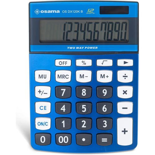 Osama, Metacolor - Calculatrice Bureau  12 Chiffres + cran Inclin En Mtal, Calculatrice College Et Lycee Avec Recharge Solaire - Calculette Idal Comme Fourniture Et Accessoire Bureau, Bleu