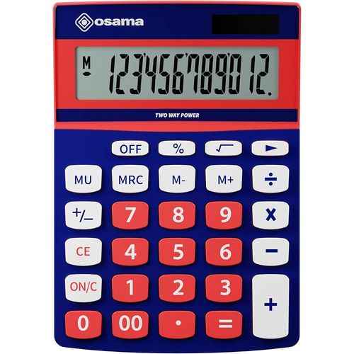 Osama, Metacolor - Calculatrice Bureau  12 Chiffres + cran Inclin En Mtal, Calculatrice College Et Lycee Avec Recharge Solaire - Calculette Idal Comme Fourniture Et Accessoire Bureau, Bleu/Rouge
