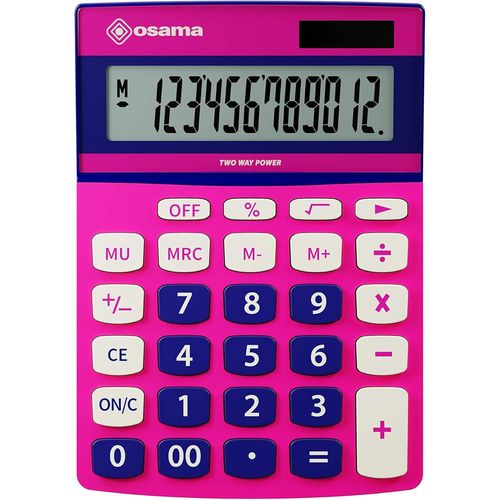 Osama, Metacolor - Calculatrice Bureau  12 Chiffres + cran Inclin En Mtal, Calculatrice College Et Lycee Avec Recharge Solaire - Calculette Idal Comme Fourniture Et Accessoire Bureau, Rose/Bleu