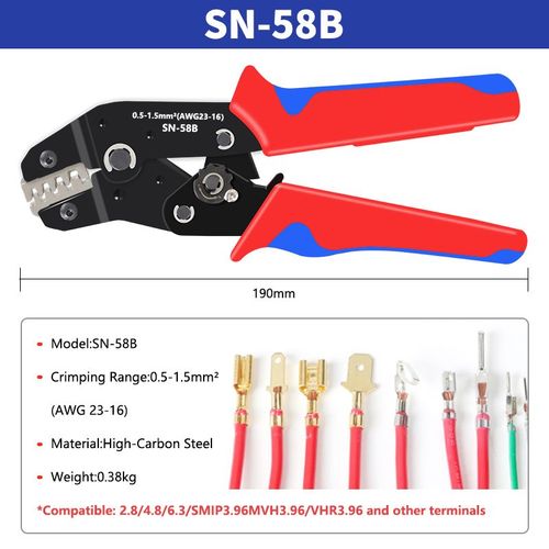 Outil De Sertissage  Cliquet Sn-58b Pince  Sertir Xh2.54/Dupont 2.54/2.8/4.8/6.3/Bornes Non Isoles/Virole 0.5-1.5 Mm/Awg23-16 - Type Sn-58b