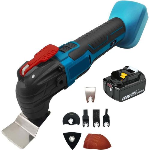Outil Multifonction Oscillant  Batterie Angle D'oscillation Avecpices D'outils Accessoires Coupe, (Batterie 1x5500mah (Sans Chargeur)) Compatible Avec Les Batteries Makita,