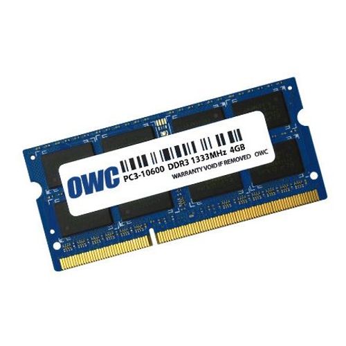 OWC 4.0GB PC3-10600 DDR3 1333MHz SO-DIMM 204 Pin CL9 Module de mise  niveau de la mmoire SO-DIMM (1 x 4GB, 1333 MHz, RAM DDR3, SO-DIMM), Mmoire vive, Bleu
