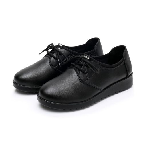 Oxford-Mocassins En Cuir  Semelles Compenses Pour Femme,Chaussures De Travail Dcontractes  Lacets,Couleur Unie Noire,Pour La Cuisine,Printemps