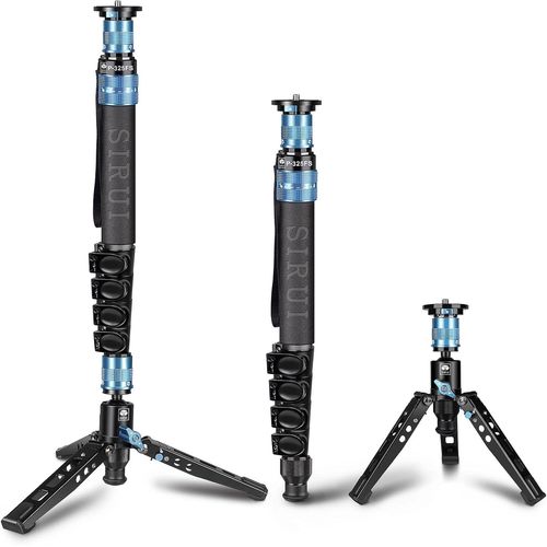 P-325FS Monopode pour Appareil Photo,140 cm,lger en Fibre de Carbone,Monopode tlescopique  5 Sections avec Pieds,Design modulaire,dploiement Rapide,Jambe Uniquement