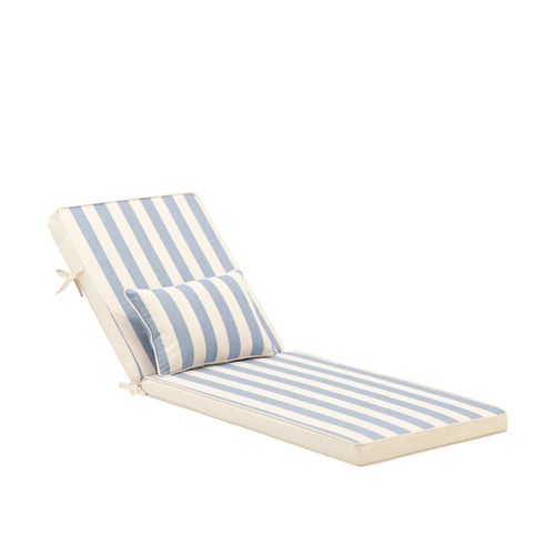 Pack 2 Coussins  Rayures Avec Petit Coussin Pour Chaise Longue Bleu