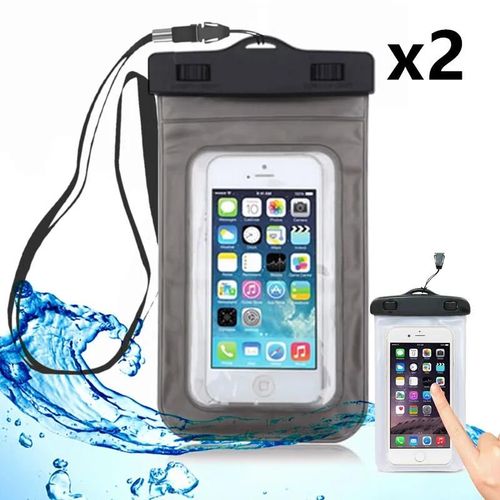 Pack-2 Pochette Etanche pour iPhone 11 Pro Max XS X XR 8 Plus 7 Plus 6s Plus - Sac Waterproof Noir Sport Natation