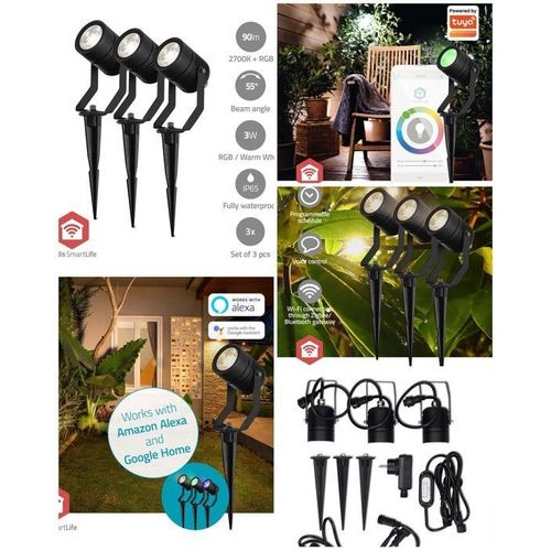 Pack 3 Lampes Projecteurs Extrieur Wifi Led Rvb Ip65 Smartlife 3 X 3 W Led Rgb 2700 K Aluminium Compatible Android? / Ios / Tuya