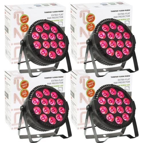 Pack 4 Projecteurs Par THINPAR-14x6W-RGBW Ibiza Light DMX Tlcommande Extra-plats LED Soire Dj Bar Club Fte Discothque Ambiance