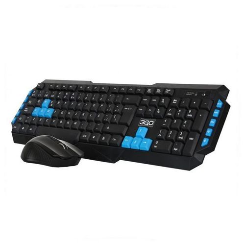 Pack clavier et souris 3go drile souris sans fil 1000dpi clavier multimdia couleur noir/bleu