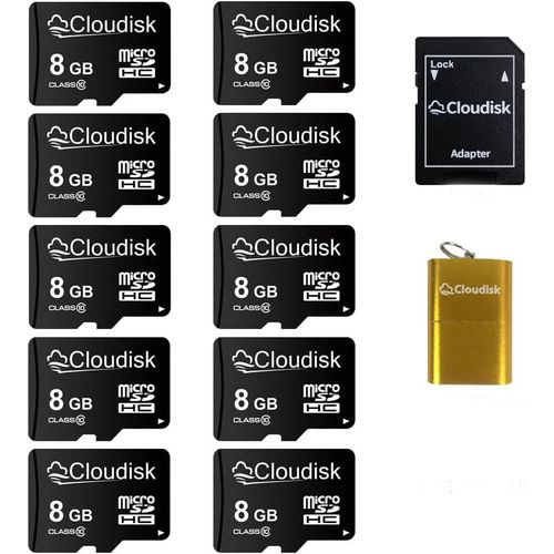 Pack de 10 Cartes Micro SD 8 Go U1 C10 lot microsdhc uhs - I avec Adaptateur microSD et Lecteur de Carte mmoire USB (Carte Micro SD 8 Go)
