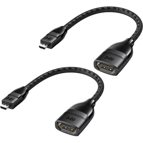 Pack de 2 adaptateurs Micro HDMI vers HDMI (Micro HDMI Adapter) 8K / 4K 120Hz en Noir, 12,7 centimtres avec Support HDR pour Raspberry Pi Zero et Autres.[V302]