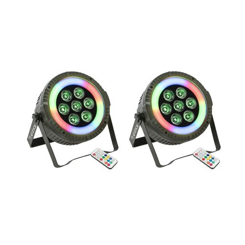Pack de 2 Projecteurs Par Ibiza Light THINPAR-LED-RING Tlcommande - 7x6W RGBW 4-en-1 48 LED SMD DMX Extra-plats LED Soire Dj