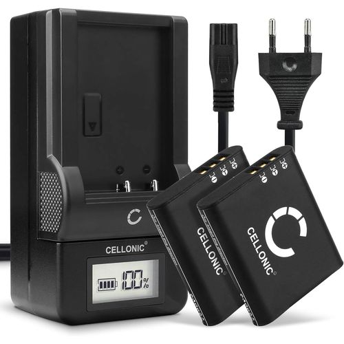 Pack de 2X Batteries Li-90B, Li-92B 1100mAh avec Station de Charge et Prise Secteur Compatible avec Olympus Stylus XZ-2 Stylus SH-2 Stylus SH-60, Tough TG-1, TG-5, TG-6, Chargeur LCD UC-90