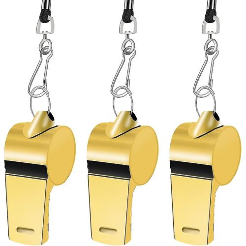 Pack De 3 Sifflets DOr, Sifflets De Sport En Acier Inoxydable Avec Longe, Whistle-Yu