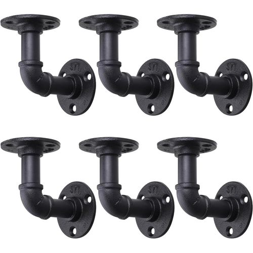 Pack De 6 Supports D'tagres En Tuyau Industriel,Supports Flottants Noirs Avec Vis,tagres Murales En Tuyau Robustes Pour Planches De Scaffolding  Domicile-1010 Cm