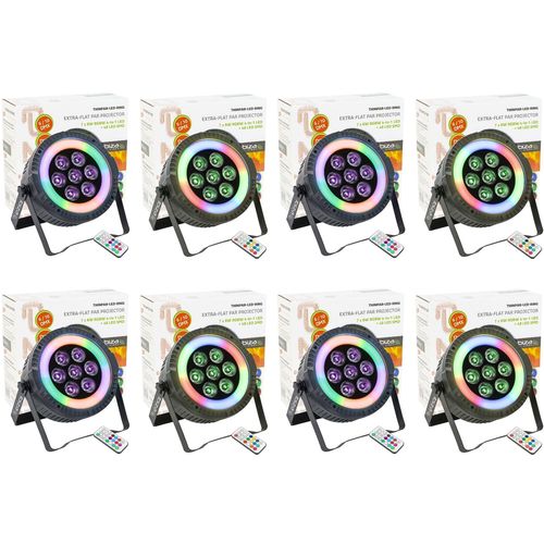 Pack de 8 Projecteurs Par Ibiza Light THINPAR-LED-RING Tlcommande- 7x6W RGBW 4-en-1 48 LED SMD Soire Dj Club Fte Bar DMX
