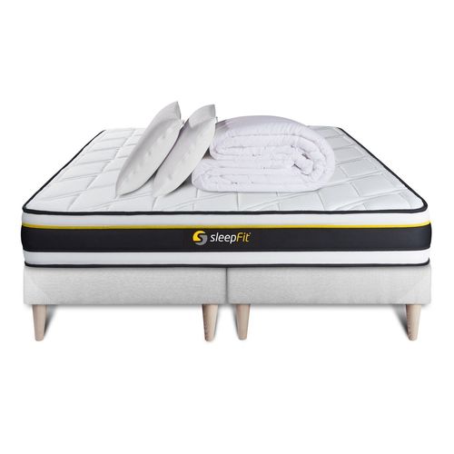 Pack Double Sommier 80x200 + Matelas Soft 160x200 + 2 Oreillers Memoire De Forme + Couette Percale