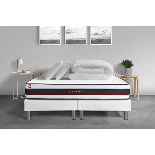 Pack Double Sommier 90x200 + Matelas Form 180x200 + 2 Oreillers Memoire De Forme + Couette Percale