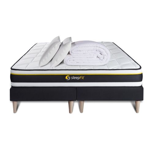 Pack Double Sommier 90x200 + Matelas Soft 180x200 + 2 Oreillers Memoire De Forme + Couette Percale