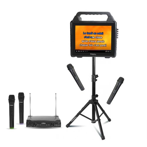 Pack Karaok Enceinte Ecran 2 micros sans fil Bluetooth Ibiza KARAVISION sur Pied - Systme micros sans fil PARTY-200UHF