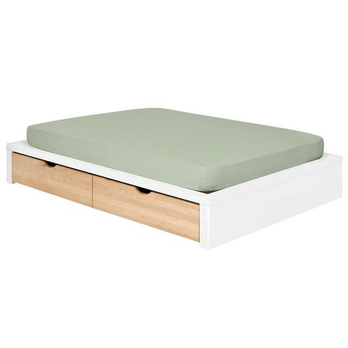 Pack Lit Avec 2 Tiroirs Et Matelas Blanc Et Htre 160x200 Cm