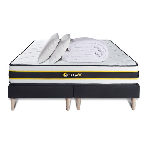 Pack Matelas Flexy 180x200 + Double Sommiers Noir 90x200 + Couette + 2 Oreillers