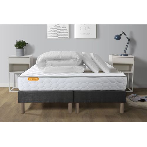 Pack Matelas Memo + Double Sommiers Gris 160x200 + 2 Oreillers Memoire De Forme