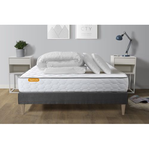 Pack Matelas Memo + Sommier Kit Gris 140x190 + 2 Oreillers Memoire De Forme